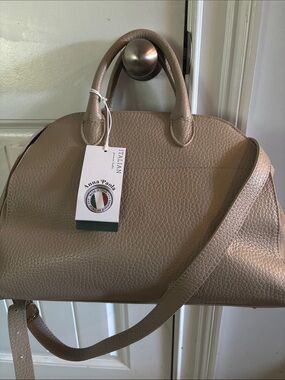 Anna Paola Taupe Leather Satchel withCrossbody Strap